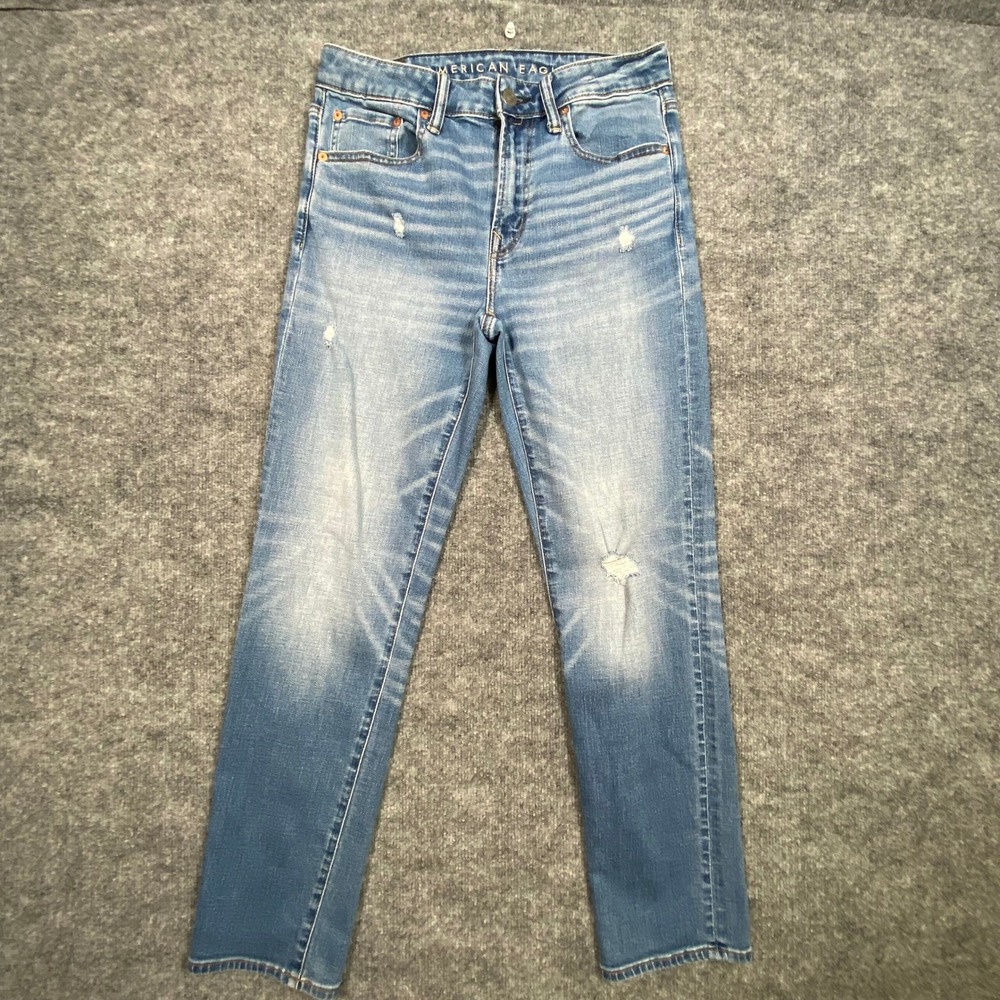 American Eagle Athletic Straight AirFlex Jeans 30x32 Medium Wash Distressed Mens